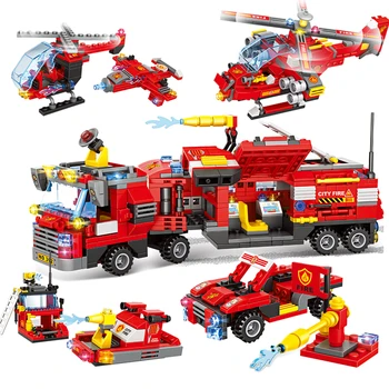756Pcs Tűzoltó 8 1 Parancs Teherautók építőkövei Város Tűzoltó Mentő Jármű Gép Tűzoltó Számok Játékok Ajándék Gyerekeknek