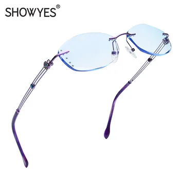 Anti Kék Fény Keret nélküli Szemüveg Nők Rövidlátás Szűrő Számítógépes Szemüveg Gradiens Rózsaszín Strasszos keret nélküli Szem, Szemüveg