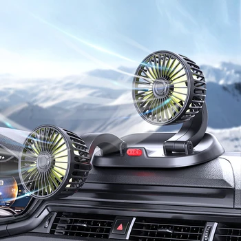 Autó Rajongó hűtőventilátor kétfejes USB Ventilátor Alacsony Zajszint 2 Sebesség 360 fokban Állítható légáramlás Rajongók Műszerfal RV Teherautó