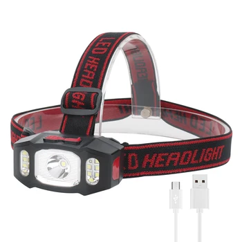 BORUiT Erős LED Fényszóró-5-Mód LED Fényszóró USB Újratölthető Halászati Head Zseblámpa Vízálló IPX4 Kemping Lámpás