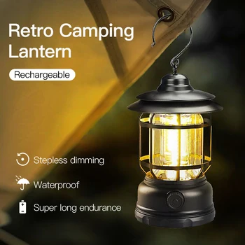 Hordozható Retro Kemping Lámpás USB/C-TÍPUSÚ Újratölthető Vintage Ló Lámpa Lóg Sátor Fény COB Sürgősségi Kültéri Világítás