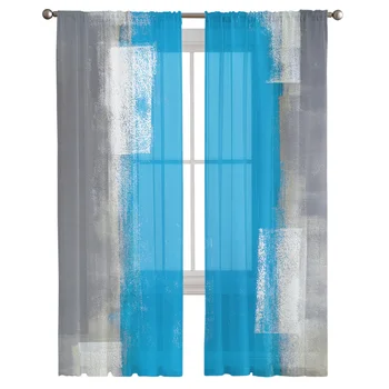 Kék Szürke Absztrakt műalkotás olajfestmény Textúra Puszta Függönyt a nappaliban Modern Hálószoba Voile Tüll Függöny Ablak Függönyök