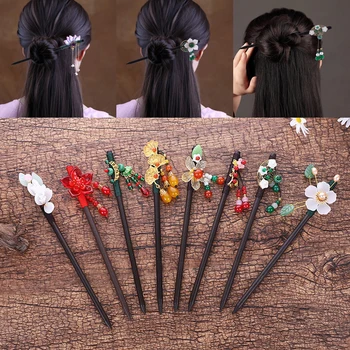 Kínai Stílus, Haj, Csapok Ősi Jelmez Hajtű Fa Utánzat Jade Virág Tassel Lépés Lengő Haja Stick Lány Hanfu Fejdísz