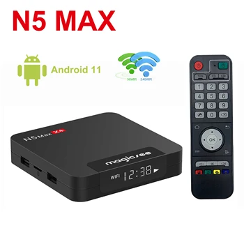 Magicsee N5 MAX Amlogic S905X4 Quad-core Android TV BOX 11 Mali-g31 jelű MP2 Set Top Box 2.4 G 5G WiFi BT4.2 100M 1000M USB-4K 1080P