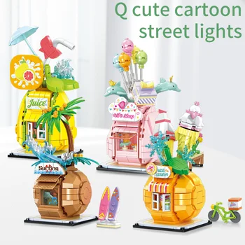 Mini Gyümölcs Street View Kreatív Épület-Blokk, Surf Kókusz/Barack Ház Fagyit ajándékbolt Modell Tégla Játékok Lányok Karácsony