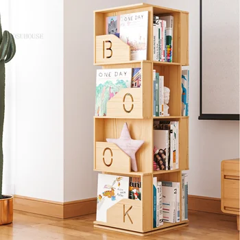 Modern Minimalista Tömör Fa Könyvespolc Hálószoba Polcok Forgatható Könyvet a Polcon Kreatív Csiga Polcok Háztartási Könyvespolc
