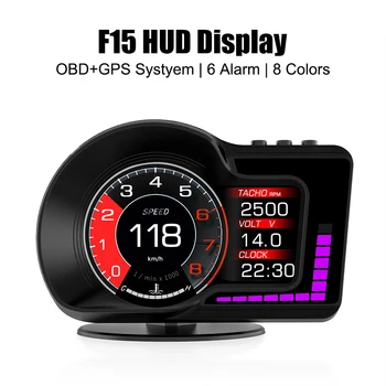 OBD-GPS Dual Rendszer 6 Riasztási Funkciók Gyorsított Teszt F15 Sebességmérő HUD FORDULATSZÁM Mérő Autó Head Up Display Milometer