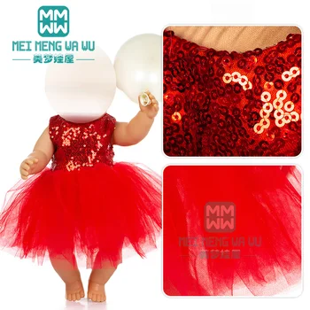 Ruhák, baba illik 43 cm baba újszülött baba divat Piros flitteres hercegnő ruha