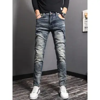 Tavaszi dagály márka nosztalgikus high-end mosógép retro jeans férfi slim szakaszon egyenesen trend koreai változata nadrág