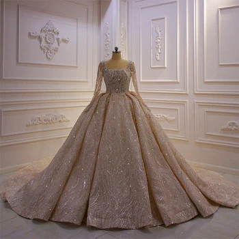 trajes de novia 2023 Szögletes Kivágású, Hosszú Ujjú Csipke Appliqued Gyöngyfűzés Luxus Esküvői Ruha