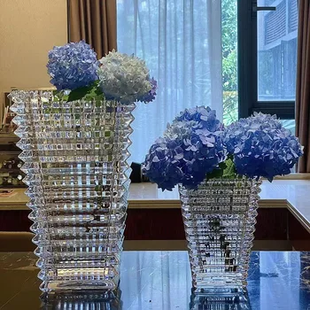 Téglalap kristály váza, fényes üveg sorozat, az azonos típusú virágkötészet, száraz virág váza dekoráció, gyertyatartó