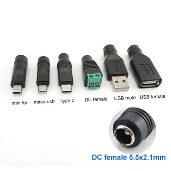 USB Mini 5pin Férfi-Nő Mirco C Típusú dc női Csatlakozó 5.5x2.1mm Hatalom töltő átalakító Jack Dugó Adapter Laptop