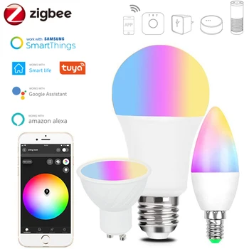 ZigBee 3.0 Tuya Smart Led Lámpa E27 GU10 E14 RGBCW RGBCCT Szabályozható Izzó Fény Room Decor Hangját Smartthings/Alexa/Google Haza