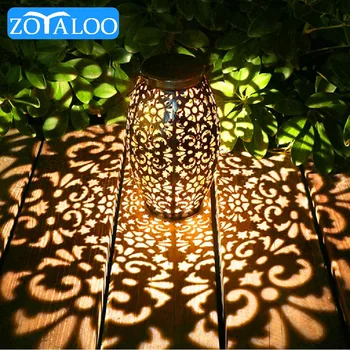 Zoyaloo LED-es Retro Kerti Solar Lámpa Fém Üreges Árnyék Vetítés Lógó Lámpa Kültéri Világítás Vízálló Táj Fény
