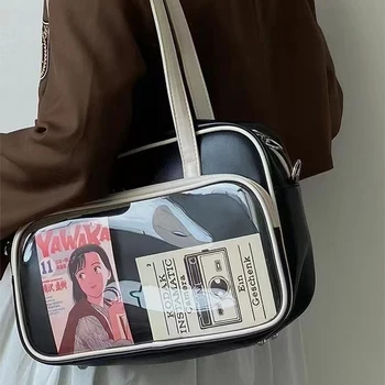Új Koreai Divat Y2k Bőr Válltáska Nagy Kapacitású Tote Bags Átlátszó Design Messenger Bag Táska Egyetem